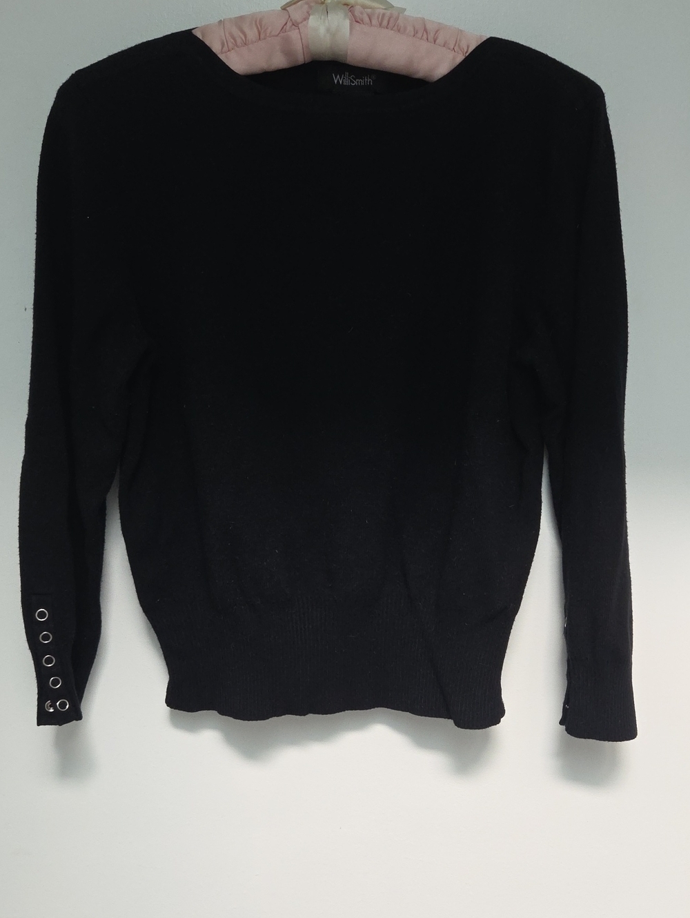 Willi Smith Black Crewneck Sweater with Grommet Sleeve Detail